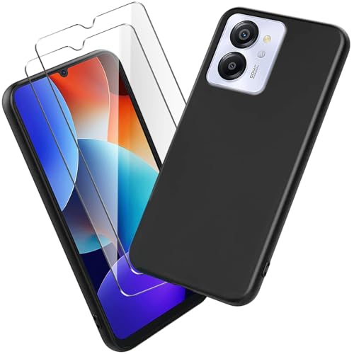 Qlfemna Hülle Kompatibel mit Blackview Color 8 (6.78") mit 2-gehärtetem Glas Film, Ultra dünne schwarz Handyhülle weiche Silikon TPU Anti-Kratzer und Anti-Fall Schutzhülle von Qlfemna