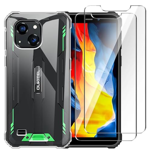 Qlfemna Hülle Kompatibel mit Oukitel WP32 (5.93) mit 2-gehärtetem Glas Film, Ultra dünne transparente Handyhülle weiche Silikon TPU Anti-Kratzer und Anti-Fall Durchsichtig Schutzhülle von Qlfemna