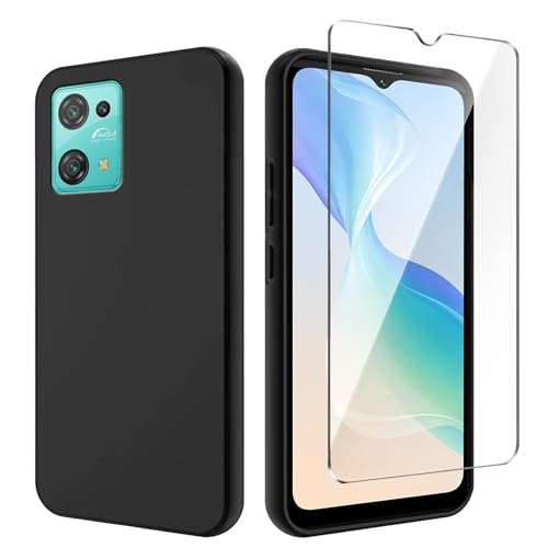 Qlfemna Hülle für Blackview Oscal C30/Oscal C30 Pro (6.50") mit 1 Stück Panzerglas Schutzfolie, Schwarz Ultra Dünne Weiche Silikon Handyhülle, Kratzfest Stoßfest Schutzhülle TPU Case Cover von Qlfemna