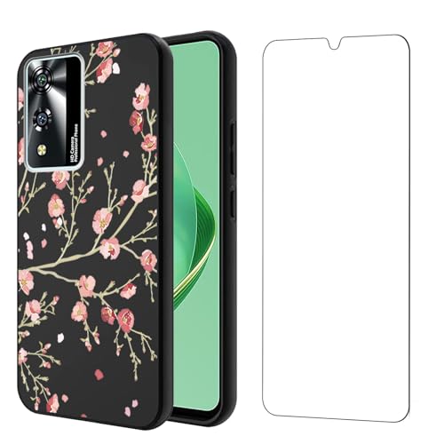 Qlfemna Hülle für Cubot A10 (6.56") mit 1 Stück Panzerglas Schutzfolie, Schwarz Ultra Dünne Weiche Silikon Handyhülle, Kratzfest Stoßfest Schutzhülle TPU Case Cover Flower von Qlfemna