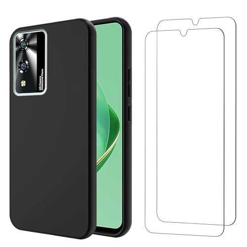 Qlfemna Hülle für Cubot A10 (6.56") mit 2 Stück Panzerglas Schutzfolie, Schwarz Ultra Dünne Weiche Silikon Handyhülle, Kratzfest Stoßfest Schutzhülle TPU Case Cover von Qlfemna