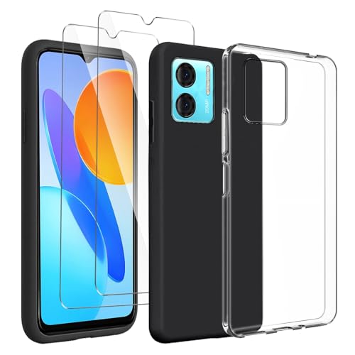 Qlfemna Hülle für Doogee N50S (6.52") Transparent + Schwarz Schutzhülle + 2 Stück Gehärteter Film Displayschutzfolie - Weich Silikon Flexibel TPU Tasche Case von Qlfemna