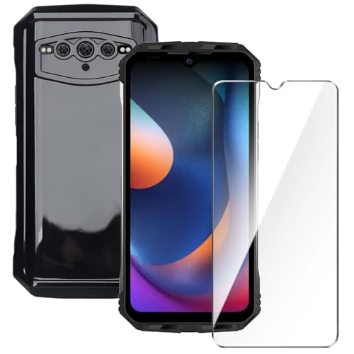 Qlfemna Hülle für Doogee S100 (6.58") mit 1 Stück Panzerglas Schutzfolie, Schwarz Ultra Dünne Weiche Silikon Handyhülle, Kratzfest Stoßfest Schutzhülle TPU Case Cover von Qlfemna