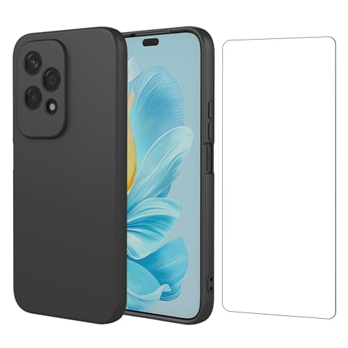Qlfemna Hülle für Honor 200 Lite (6.7") mit 1 Stück Panzerglas Schutzfolie, Schwarz Ultra Dünne Weiche Silikon Handyhülle, Kratzfest Stoßfest Schutzhülle TPU Case Cover von Qlfemna