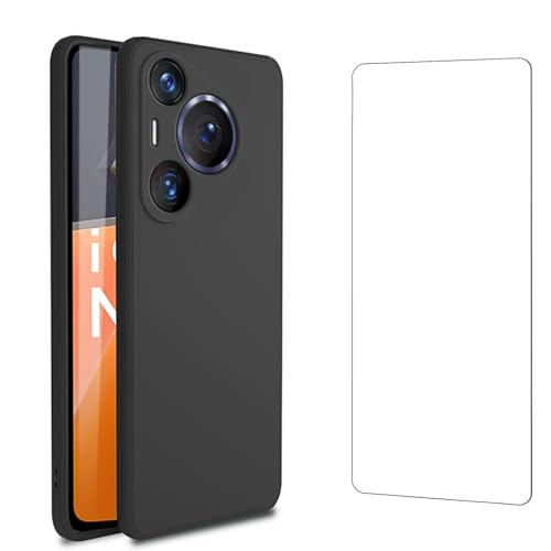 Qlfemna Hülle für Huawei Pura 70 (6.6") mit 1 Stück Panzerglas Schutzfolie, Schwarz Ultra Dünne Weiche Silikon Handyhülle, Kratzfest Stoßfest Schutzhülle TPU Case Cover von Qlfemna