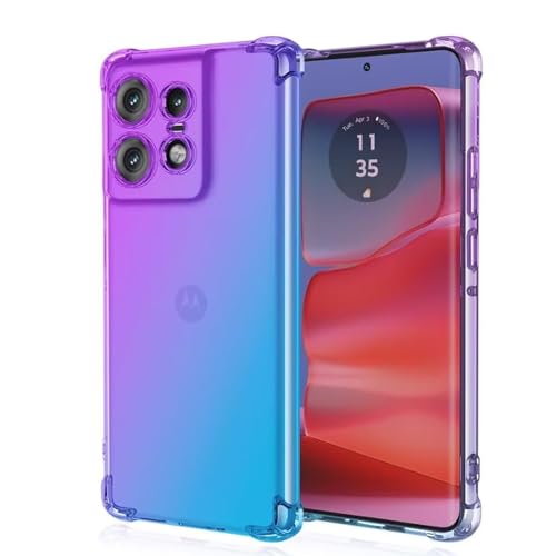Qlfemna Hülle für Motorola Edge 50 Pro (6.7"), Soft TPU Silikon Durchsichtig Farbverlauf Handyhülle, Anti Drop und Anti Scratch Schutzhülle - Lila Blau von Qlfemna