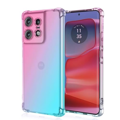 Qlfemna Hülle für Motorola Edge 50 Pro (6.7"), Soft TPU Silikon Transparent Farbverlauf Handyhülle, Anti Drop und Anti Scratch Schutzhülle - Rosa Grün von Qlfemna