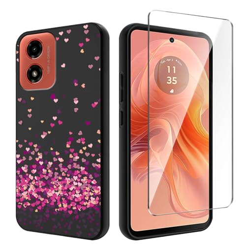 Qlfemna Hülle für Motorola Moto G04s (6.56") mit 1 Stück Panzerglas Schutzfolie, Schwarz Ultra Dünne Weiche Silikon Handyhülle, Kratzfest Stoßfest Schutzhülle TPU Case Cover - WM85 von Qlfemna