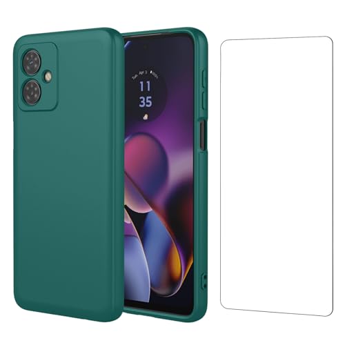 Qlfemna Hülle für Motorola Moto G64 5G / Moto G54 5G (6.5") mit 1 Stück Panzerglas Schutzfolie, Dunkelgrün Ultra Dünne Weiche Silikon Handyhülle, Kratzfest Stoßfest Schutzhülle TPU Case Cover von Qlfemna