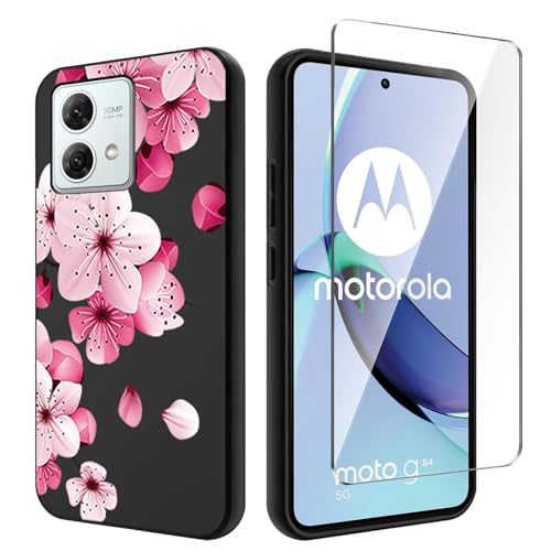 Qlfemna Hülle für Motorola Moto G84 (6.50") mit 1 Stück Panzerglas Schutzfolie, Schwarz Ultra Dünne Weiche Silikon Handyhülle, Kratzfest Stoßfest Schutzhülle TPU Case Cover - WM113 von Qlfemna