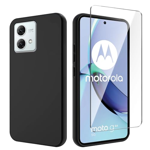 Qlfemna Hülle für Motorola Moto G84 (6.50") mit 1 Stück Panzerglas Schutzfolie, Schwarz Ultra Dünne Weiche Silikon Handyhülle, Kratzfest Stoßfest Schutzhülle TPU Case Cover von Qlfemna