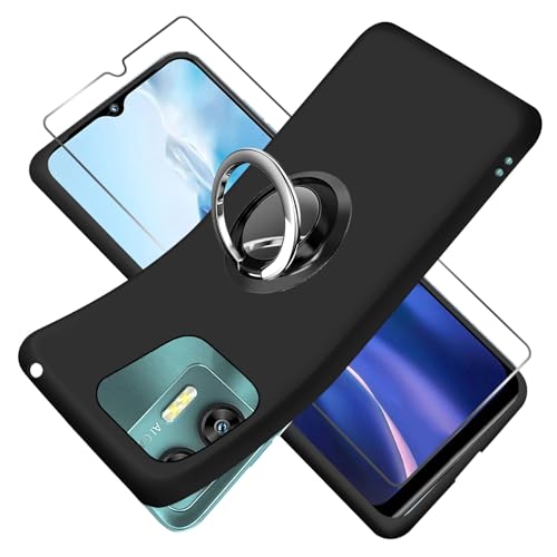 Qlfemna Hülle für Oukitel C36 / Oukitel C35 handyhülle + Handy Ring + Panzerglas Displayschutzfolie schutzfolien, Silikon weiches stoßfest Schutzhülle TPU ultradünn Schwarz Cover case von Qlfemna