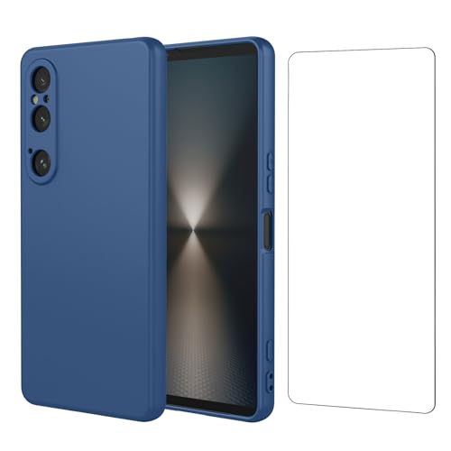 Qlfemna Hülle für Sony Xperia 1 VI (6.5") mit 1 Stück Panzerglas Schutzfolie, Blau Ultra Dünne Weiche Silikon Handyhülle, Kratzfest Stoßfest Schutzhülle TPU Case Cover von Qlfemna