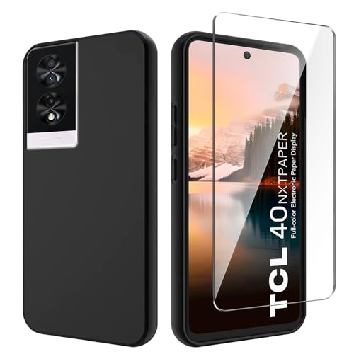 Qlfemna Hülle für TCL 40 NxtPaper 4G (6.78") mit 1 Stück Panzerglas Schutzfolie, Schwarz Ultra Dünne Weiche Silikon Handyhülle, Kratzfest Stoßfest Schutzhülle TPU Case Cover von Qlfemna