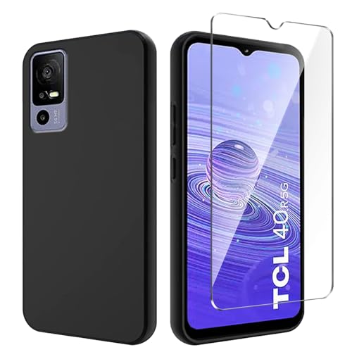 Qlfemna Hülle für TCL 40R 5G (6.60") mit 1 Stück Panzerglas Schutzfolie, Schwarz Ultra Dünne Weiche Silikon Handyhülle, Kratzfest Stoßfest Schutzhülle TPU Case Cover von Qlfemna