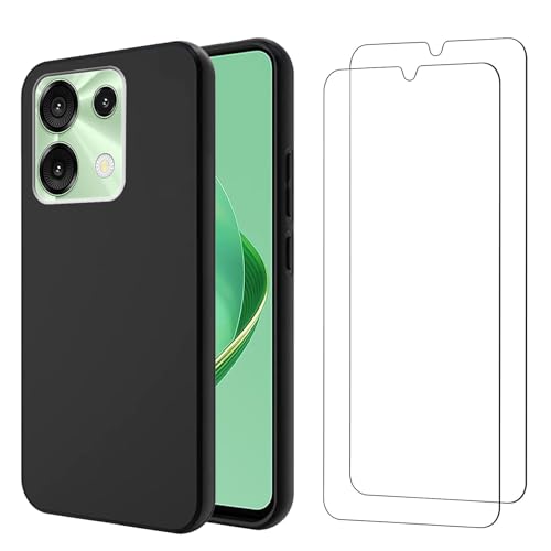 Qlfemna Hülle für UMIDIGI G9 5G (6.75") mit 2 Stück Panzerglas Schutzfolie, Schwarz Ultra Dünne Weiche Silikon Handyhülle, Kratzfest Stoßfest Schutzhülle TPU Case Cover von Qlfemna