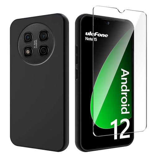 Qlfemna Hülle für Ulefone Note 15 (6.22") mit 1 Stück Panzerglas Schutzfolie, Schwarz Ultra Dünne Weiche Silikon Handyhülle, Kratzfest Stoßfest Schutzhülle TPU Case Cover von Qlfemna