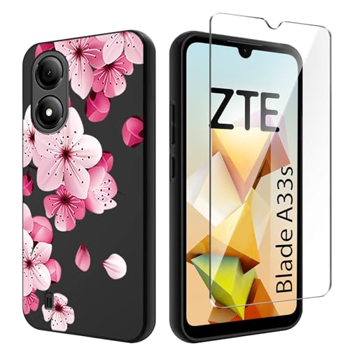 Qlfemna Hülle für ZTE Blade A33s (6.3") mit 1 Stück Panzerglas Schutzfolie, Schwarz Ultra Dünne Weiche Silikon Handyhülle, Kratzfest Stoßfest Schutzhülle TPU Case Cover - WM113 von Qlfemna