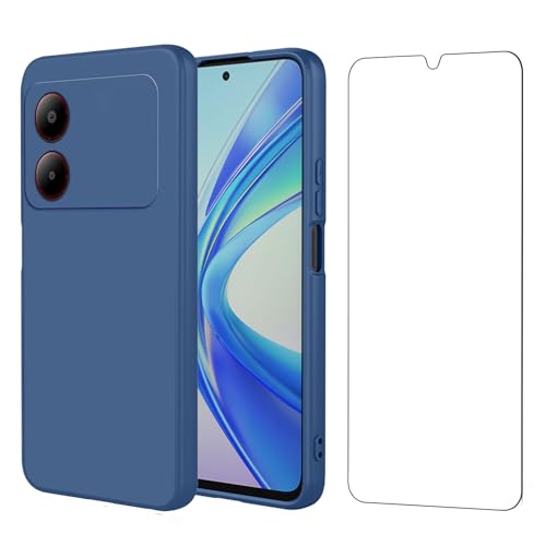 Qlfemna Hülle für ZTE Blade A34 (6.6") mit 1 Stück Panzerglas Schutzfolie, Blau Ultra Dünne Weiche Silikon Handyhülle, Kratzfest Stoßfest Schutzhülle TPU Case Cover von Qlfemna