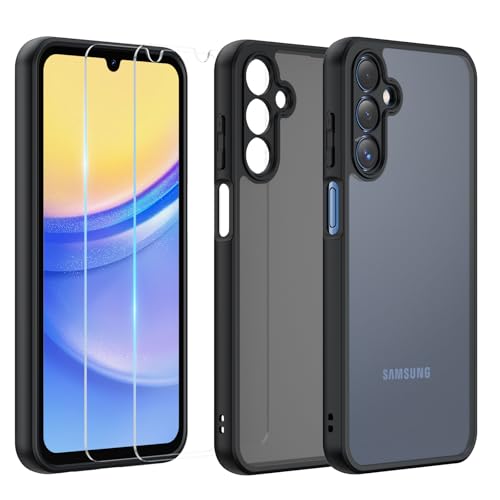 Qlfemna Matt Handyhülle für Samsung Galaxy A15 5G / 4G Hülle mit 2 Stück Schutzfolie, 3 in 1 Set Rundumschutz Schutzhülle Cover - urchscheinende PC Rückseite TPU Bumper Silikon Case Schwarz Qlfemna Matt Handyhülle für Samsung Galaxy A15 5G / 4G Hülle mit 2 Stück Schutzfolie, 3 in 1 Set Rundumschutz Schutzhülle Cover - urchscheinende PC Rückseite TPU Bumper Silikon Case Schwarz von Qlfemna