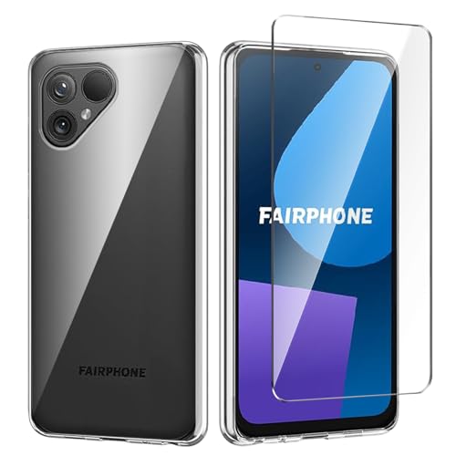 Qlfemna Transparent Hülle für Fairphone 5 5G (6.46") mit 1 Stück Panzerglas Schutzfolie, Weiche Silikon Durchsichtig Handyhülle, Anti-Gelb Kratzfest Stoßfest Schutzhülle TPU Case Cover von Qlfemna