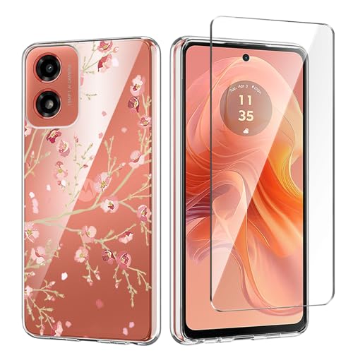 Qlfemna Transparent Hülle für Motorola Moto G04s (6.56") mit 1 Stück Panzerglas Schutzfolie, Weiche Silikon Durchsichtig Handyhülle, Anti-Gelb Kratzfest Stoßfest Schutzhülle TPU Case Cover - WM84 von Qlfemna