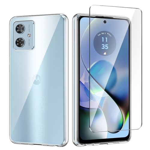 Qlfemna Transparent Hülle für Motorola Moto G54 (6.50") mit 1 Stück Panzerglas Schutzfolie, Weiche Silikon Durchsichtig Handyhülle, Anti-Gelb Kratzfest Stoßfest Schutzhülle TPU Case Cover von Qlfemna