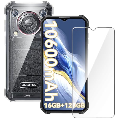 Qlfemna Transparent Hülle für Oukitel WP36 (6.52") mit 1 Stück Panzerglas Schutzfolie, Weiche Silikon Durchsichtig Handyhülle, Anti-Gelb Kratzfest Stoßfest Schutzhülle TPU Case Cover von Qlfemna