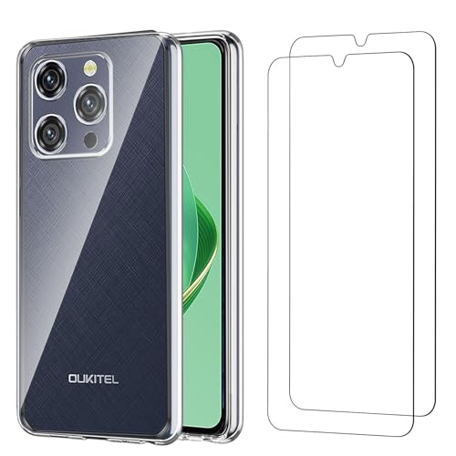 Qlfemna Transparent Hülle für Oukitel WP52 (6.6") mit 2 Stück Panzerglas Schutzfolie, Weiche Silikon Durchsichtig Handyhülle, Anti-Gelb Kratzfest Stoßfest Schutzhülle TPU Case Cover von Qlfemna