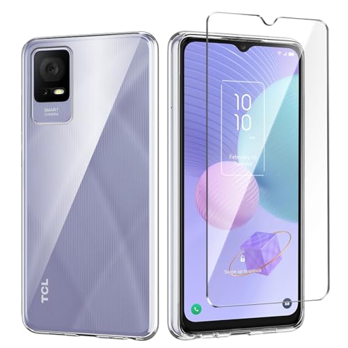 Qlfemna Transparent Hülle für TCL 405/TCL 408 (6.60") mit 1 Stück Panzerglas Schutzfolie, Weiche Silikon Durchsichtig Handyhülle, Anti-Gelb Kratzfest Stoßfest Schutzhülle TPU Case Cover von Qlfemna