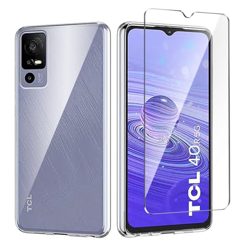 Qlfemna Transparent Hülle für TCL 40R 5G (6.60") mit 1 Stück Panzerglas Schutzfolie, Weiche Silikon Durchsichtig Handyhülle, Anti-Gelb Kratzfest Stoßfest Schutzhülle TPU Case Cover von Qlfemna