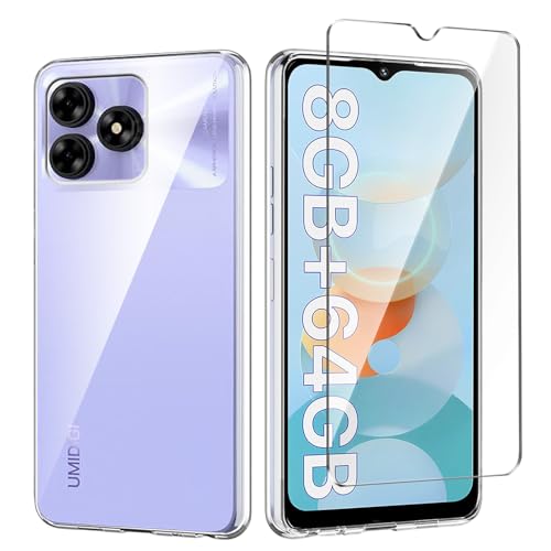 Qlfemna Transparent Hülle für UMIDIGI G5 / UMIDIGI G5A (6.52") mit 1 Stück Panzerglas Schutzfolie, Weiche Silikon Durchsichtig Handyhülle, Anti-Gelb Kratzfest Stoßfest Schutzhülle TPU Case Cover von Qlfemna