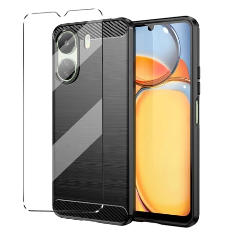 hülle und panzeglas Compatible with Redmi 13C/Xiaomi Poco C65 Folie,hülle silikon stoßfest Compatible with Redmi 13C/Xiaomi Poco C65 schutzhülle schutzfolie schutzglas panzerfolie handyhülle dunkel von Qlfemna