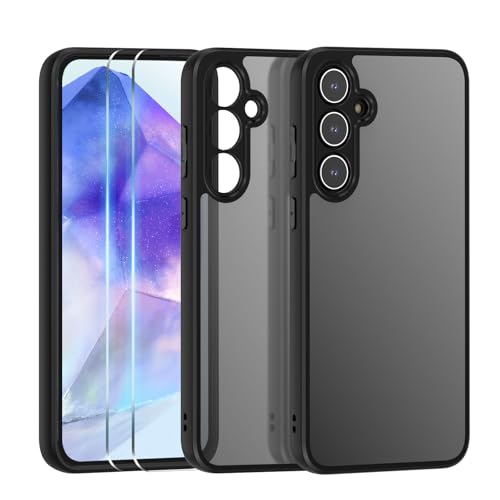 Kompatibel mit Samsung Galaxy A35 5G Hülle(mit 2Pcs Schutzfolie) für Samsung Galaxy A35 5G Transparentes PC-Acrylgehäuse,Kratzfest Stoßfest Schutzhülle PC Case Cover (Schwarz) von Qlfemna