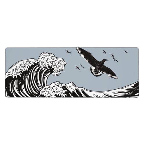 Großes Gaming-Mauspad mit genähten Kanten, wasserfeste japanische Wellen-Tastaturmatte, großes langes Desktop-Mauspad für Laptop, Computer für Herren, Büro, 80 x 30 cm (japanische Welle und Petrel) Großes Gaming-Mauspad mit genähten Kanten, wasserfeste japanische Wellen-Tastaturmatte, großes langes Desktop-Mauspad für Laptop, Computer für Herren, Büro, 80 x 30 cm (japanische Welle und Petrel) von Qlvexkah