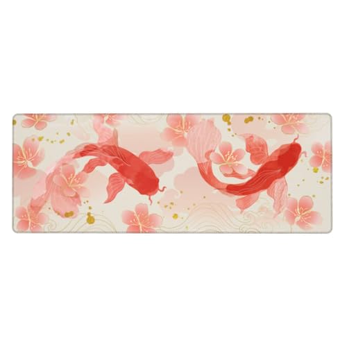 Großes Gaming-Mauspad mit genähten Kanten, wasserfeste japanische Wellen-Tastaturmatte, großes langes Schreibtisch-Mauspad für Laptop, Computer für Herren, Büro, 80 x 30 cm (Koi-Fisch) von Qlvexkah
