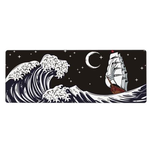 Großes Gaming-Mauspad mit genähten Kanten, wasserfeste japanische Wellen-Tastaturmatte, großes langes Schreibtisch-Mauspad für Laptop, Computer für Herren, Büro, 80 x 30 cm (japanische Welle und Großes Gaming-Mauspad mit genähten Kanten, wasserfeste japanische Wellen-Tastaturmatte, großes langes Schreibtisch-Mauspad für Laptop, Computer für Herren, Büro, 80 x 30 cm (japanische Welle und von Qlvexkah