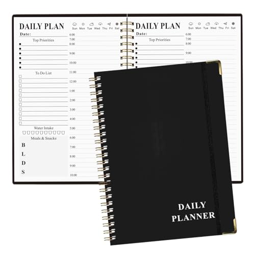 A5 Spiral Notebook, 8, 5 x 6 Zoll undatierte Daily Planer, 81-Blatt-To-Do-Liste mit elastischen Verschluss, Metall-Ecken, Schwarz, Daily Planer A5 Spiral Notebook, 8, 5 x 6 Zoll undatierte Daily Planer, 81-Blatt-To-Do-Liste mit elastischen Verschluss, Metall-Ecken, Schwarz, Daily Planer von QmjdDymx