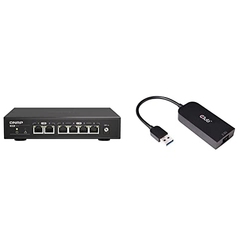 Qnap QSW-2104-2T 2 Ports 10GbE RJ45 5-Port & Club 3D USB 3.2 Gen1 Adapter Typ-A zu 2, 5 Gigabit Ethernet ST./BU. schwarz, CAC-1420 von Qnap