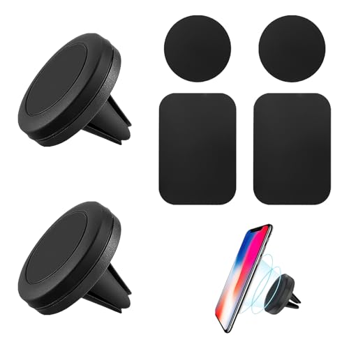 2 Stück HandyHalterung Auto Magnet, Magnetische Handyhalterung Auto, 360 Grad Drehbar mit 4 Metallplatten, Starke Magnetbefestigung für Lüftung, Kompatibel mit iPhone, Samsung und Anderen Smartphones von Qneneam