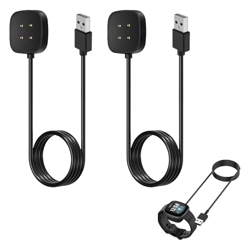 2 Stück Ladegerät Kompatibel mit Fitbit Versa 4/Sense 2/Versa 3/Sense, USB Ladestation Charger, Magnetisches Ladestation, 100cm Kabel, Magnetisch, USB-Schnittstelle, Ideal für Schnelles Laden von Qneneam