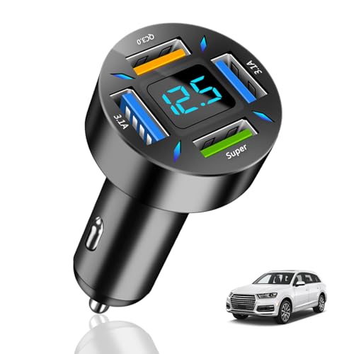 Auto Ladegerät 66W mit QC 3.0, 4-Port USB Schnellladegerät, USB Zigarettenanzünder Adapter für iPhone 14/13/12/11, Galaxy, iPad, Smartphones - Effizientes und Schnelles Laden im Fahrzeug von Qneneam