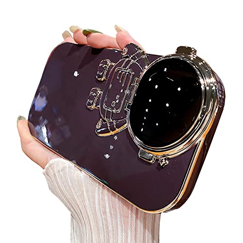 QoKcoahn Astronaut versteckter Ständer Handyhülle für iPhone 14 Pro Max, niedlicher Astronauten-Objektiv-Kameraschutz, Ständer, luxuriöser Glitzer, 6D, galvanisiert, klar, weicher TPU-Schutz von QoKcoahn