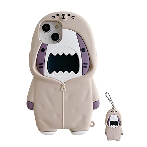 QoKcoahn Fall für iPhone 11, Nette 3D Kawaii Telefon Cases Lustige Pullover Hai Cartoon Abdeckung mit Schlüsselbund Weiche Silikon Gel Drop Protection für iPhone 11 von QoKcoahn