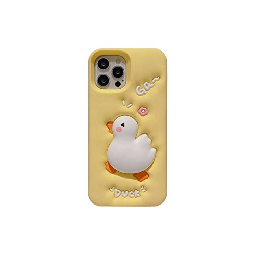 QoKcoahn Fall für iPhone 12/12 Pro, Nette 3D Kawaii Telefon Cases Lustige Weißente Cartoon Abdeckung mit Schlüsselbund Weiche Silikon Gel Drop Protection für iPhone 12/12 Pro von QoKcoahn