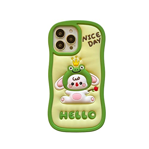 QoKcoahn Fall für iPhone 13, Nette 3D Kawaii Telefon Cases Lustige Bunny Frosch Cartoon Abdeckung mit Schlüsselbund Weiche Silikon Gel Drop Protection für iPhone 13 von QoKcoahn