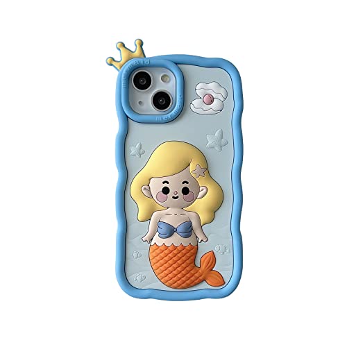 QoKcoahn Fall für iPhone 13 Pro, Nette 3D Kawaii Telefon Cases Lustige Meerjungfrau Blau Cartoon Abdeckung mit Schlüsselbund Weiche Silikon Gel Drop Protection für iPhone 13 Pro von QoKcoahn