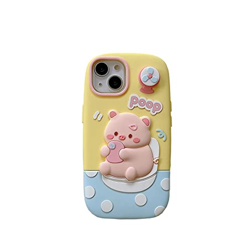 QoKcoahn Fall für iPhone 13 Pro, Nette 3D Kawaii Telefon Cases Lustige Schweineventilator Cartoon Abdeckung mit Schlüsselbund Weiche Silikon Gel Drop Protection für iPhone 13 Pro von QoKcoahn