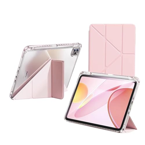 QoKcoahn Schutzhülle für iPad Pro 12,9 Zoll 2024, kristallklare iPad Pro 13 Zoll (2024) Hülle mit Stifthalter, intelligenter Ständer, automatischer Wake/Sleep-Schutz, Rosa von QoKcoahn