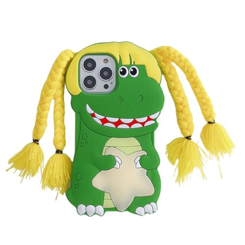 QoKcoahn Schutzhülle für iPhone 11, 3D, Kawaii-Handyhülle, niedlicher Cartoon-Dinosaurier, gelbe lange Zöpfe, weiches Silikon, lustige Schutzhülle, für Damen und Mädchen QoKcoahn Schutzhülle für iPhone 11, 3D, Kawaii-Handyhülle, niedlicher Cartoon-Dinosaurier, gelbe lange Zöpfe, weiches Silikon, lustige Schutzhülle, für Damen und Mädchen von QoKcoahn